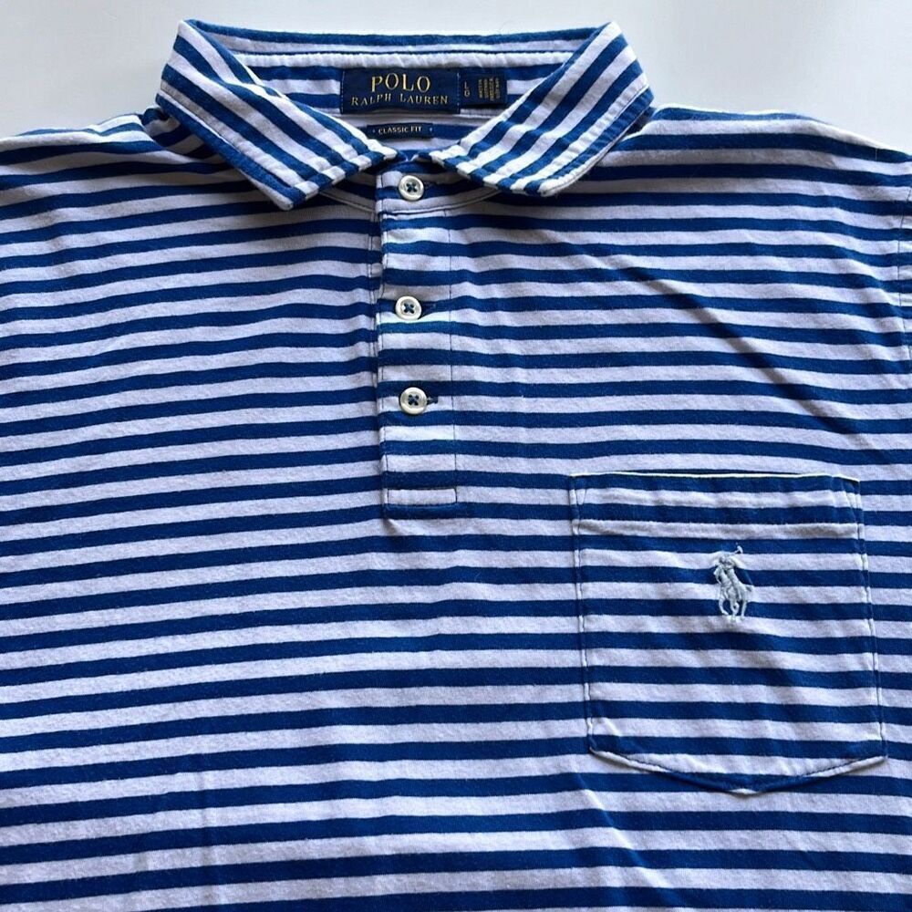 Polo Ralph Lauren Classic Fit Striped 100% Soft Cotton Polo Mens Large